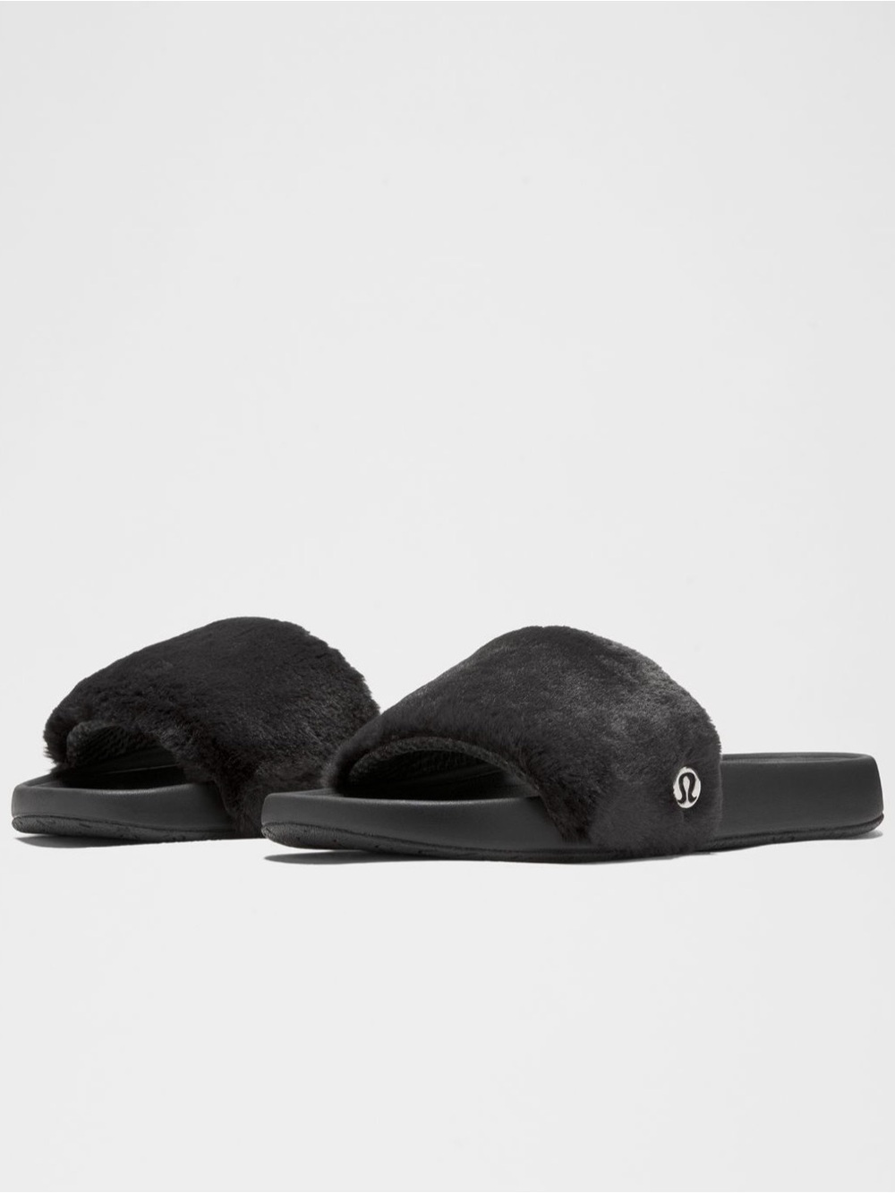 lululemon athletica Black Faux-Fur Slide Sandals